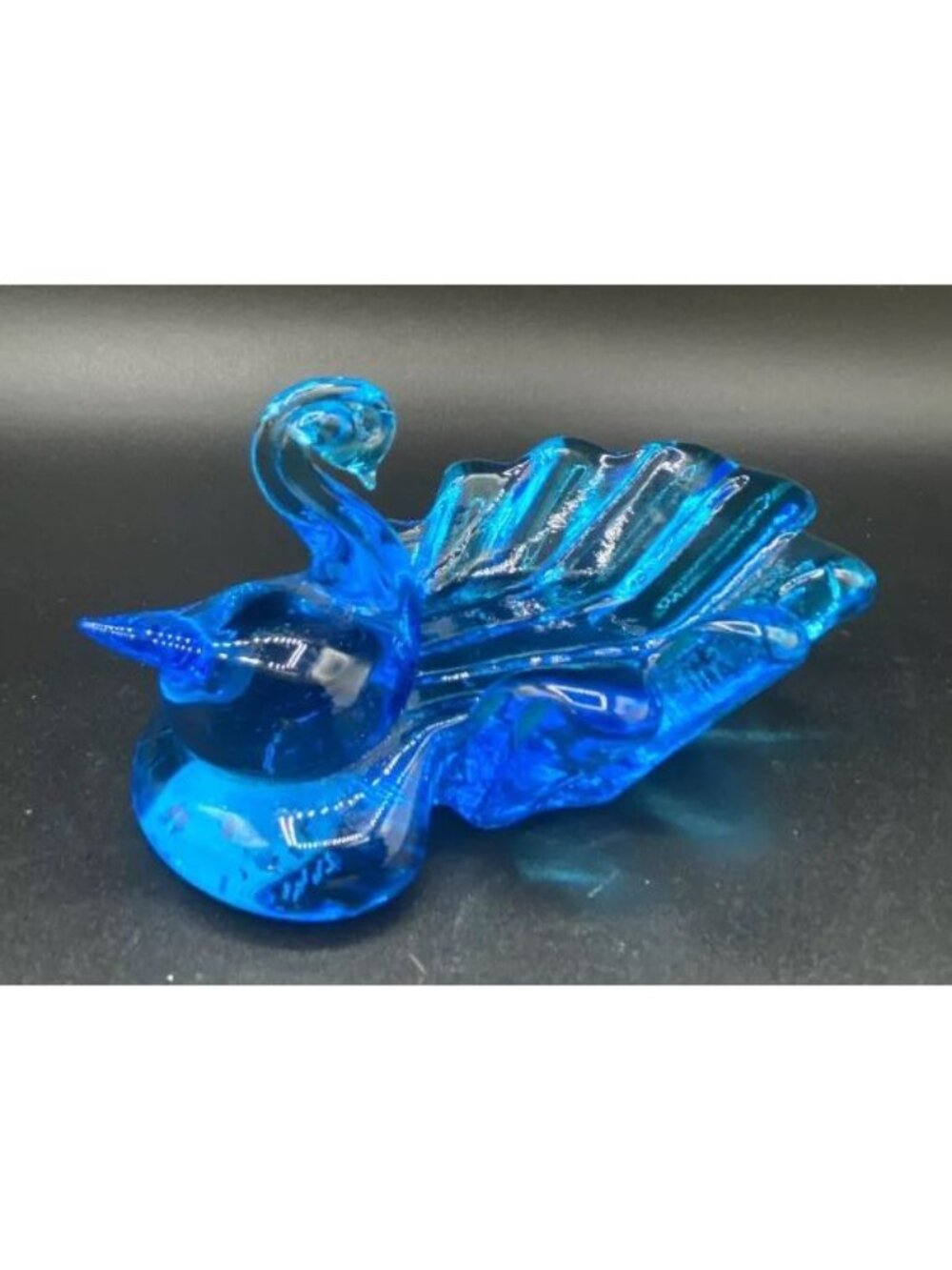 Titan Art Glass Blue Graceful Swan Trinket Dish Signed Titan 1997 Vintage